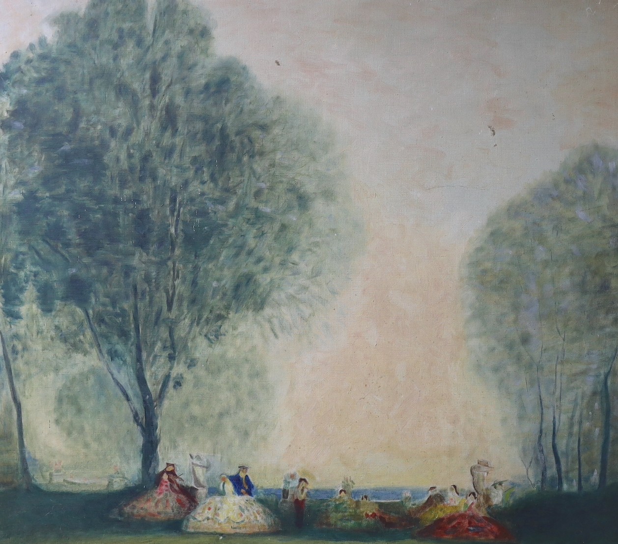 Attributed to William George Robb (1872-1940), oil on canvas, Sketch of figures in parkland, 90 x 101cm